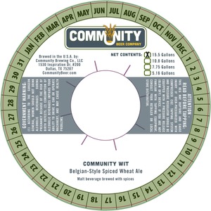 Community Beer Company Community Wit January 2013