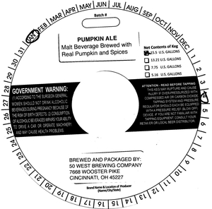 Fifty West Brewing Company Pumpkin Ale January 2013