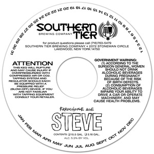 Southern Tier Brewing Company Steve Farmhouse Ale May 2013