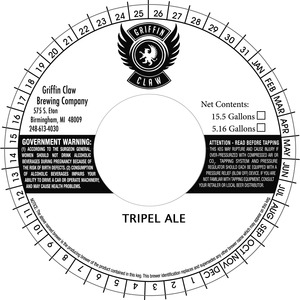 Griffin Claw Brewing Company Tripel August 2013