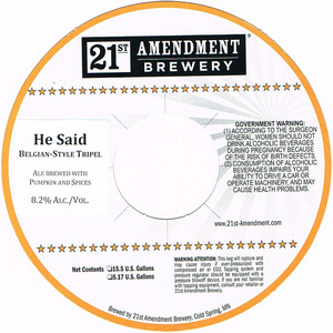 21st Amendment Brewery He Said September 2013