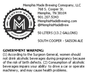 Memphis Made Brewing Company South Cooper Saison Ale September 2013