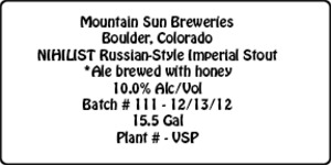 Mountain Sun Breweries Nihilist Russian-style Imperial Stout November 2013