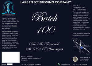 Lake Effect Brewing Company Batch 100 December 2013