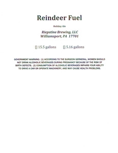 Riepstine Brewing Reindeer Fuel Holiday Ale December 2013