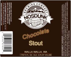 Nosdunk Brewing Company Chocolate Stout January 2014