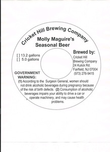 Cricket Hill Brewing Company Molly Maguire's Seasonal February 2014