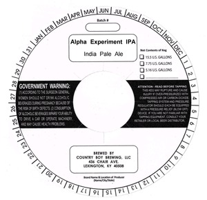 Country Boy Brewing Alpha Experiment IPA March 2014