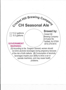 Cricket Hill Brewing Company Ch Seasonal Ale June 2014