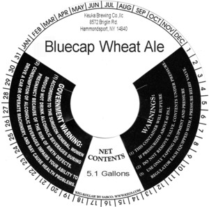 Keuka Brewing Co.,llc Bluecap Wheat Ale July 2014