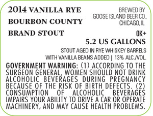 Goose Island Beer Co. Vanilla Rye Bourbon County Brand Stout August 2014