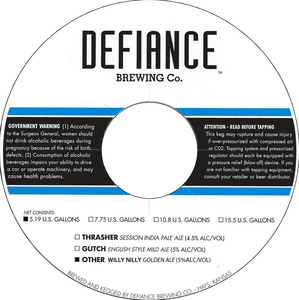 Defiance Brewing Co. Willy Nilly September 2014