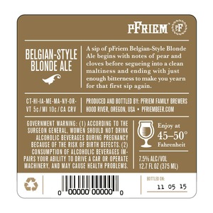 Pfriem Family Brewers Belgian Style Blonde Ale November 2014