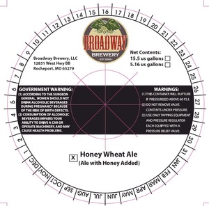Broadway Brewery Honey Wheat Ale (ale With Honey Added)