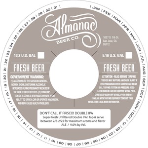Almanac Beer Co. Don't Call It Frisco! Double IPA January 2015