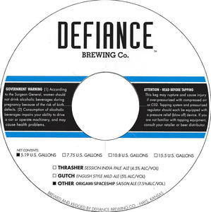 Defiance Brewing Co. Origami Spaceship January 2015