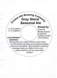 Cricket Hill Brewing Company Gray Stone Seasonal Ale February 2015