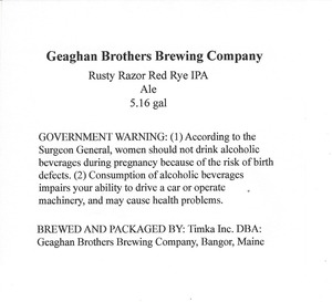 Geaghan Brothers Brewing Company Rusty Razor Red Rye IPA March 2015