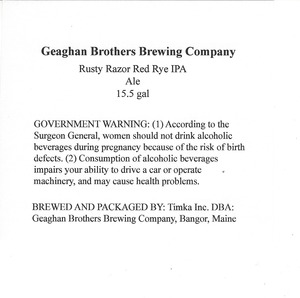 Geaghan Brothers Brewing Company Rusty Razor Red Rye IPA March 2015