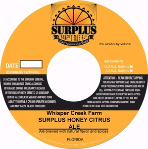 Whisper Creek Farm Surplus Honey Citrus March 2015
