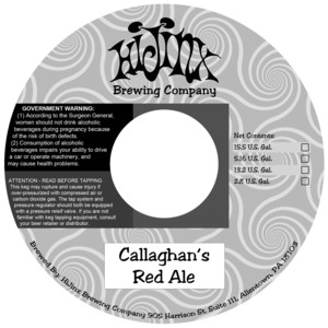 Hijinx Brewing Company Callaghan's Red Ale April 2015