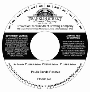 Franklin Street Brewing Company Paul's Blonde Reserve May 2015