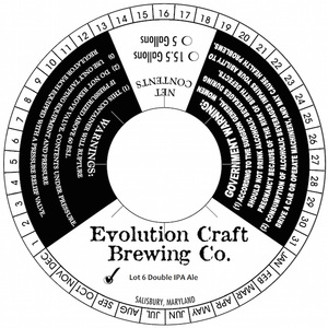 Evolution Craft Brewing Company Lot 6 Double IPA Ale July 2015