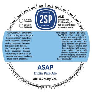 2sp Brewing Company Asap IPA July 2015