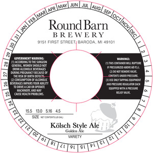 Round Barn Brewery Kolsch Style Golden Ale August 2015