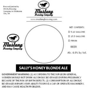 Mustang Brewing Company Sally's Honey Blonde Ale September 2015