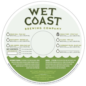 Wet Coast Brewing Company Sneak Thief Stout Ale September 2015