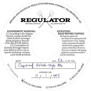 Regulator Brewing Company Capsheaf Kolsch September 2015
