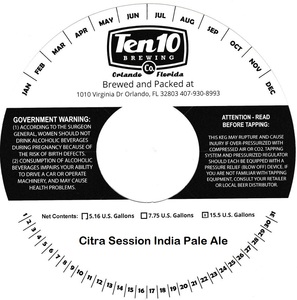 Ten10 Brewing Co Citra Session India Pale Ale September 2015