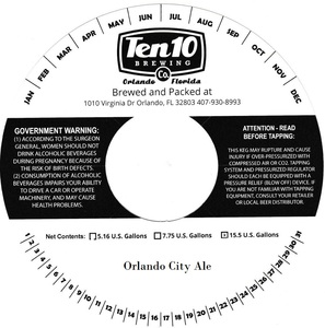 Ten10 Brewing Co Orlando City Ale September 2015