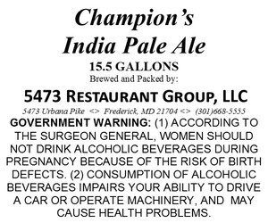 Champion's India Pale Ale October 2015