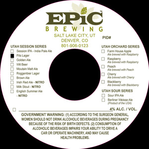 Epic Brewing Utah Session Series Pils Lager November 2015