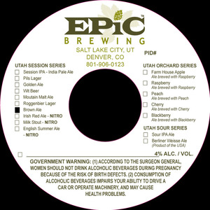 Epic Brewing Utah Session Series Brown Ale November 2015