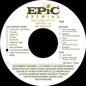 Epic Brewing Utah Session Series Irish-style Red Ale November 2015