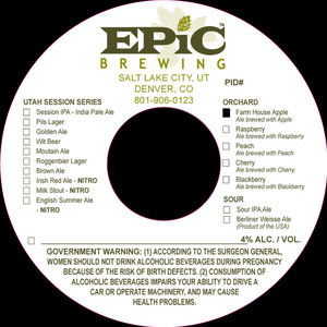 Epic Brewing Orchard Farm House Apple November 2015