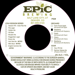 Epic Brewing Orchard Raspberry November 2015