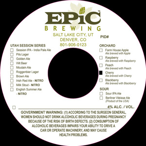 Epic Brewing Orchard Cherry November 2015