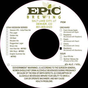 Epic Brewing Orchard Blackberry November 2015