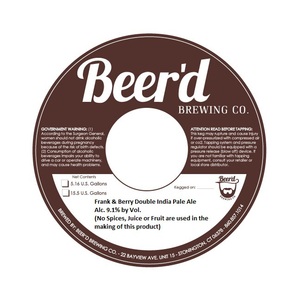 Beer'd Brewing Co. Frank & Berry Double India Pale Ale November 2015