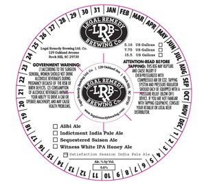 Legal Remedy Brewing Co. Satisfaction Session India Pale Ale December 2015