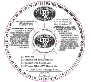 Legal Remedy Brewing Co. Overruled Orange Stout November 2015