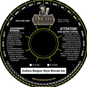Doc G's Brewing Co. Dubois Belgian Style Blonde Ale