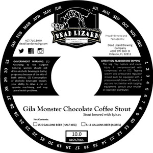 Dead Lizard Brewing Company Gila Monster Chocolate Coffee Stout December 2015