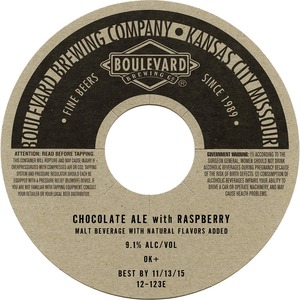 Boulevard Brewing Company Chocolate Ale With Raspberry December 2015