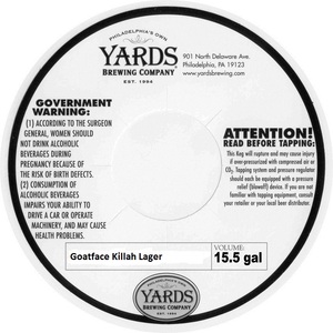 Yards Brewing Company Goatface Killah Lager January 2016