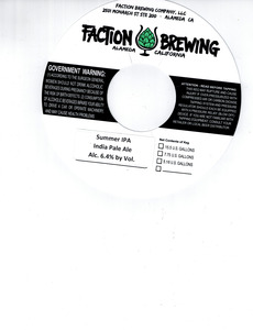 Faction Brewing Summer IPA February 2016